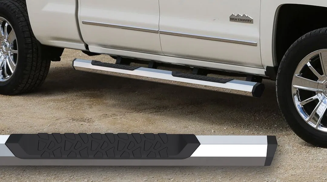 300059 – MAXWAY INT. Nerf Bar, With Step Pads Octagonal Chrome Silver Aluminum With End Caps Rocker Panel Mount With ...